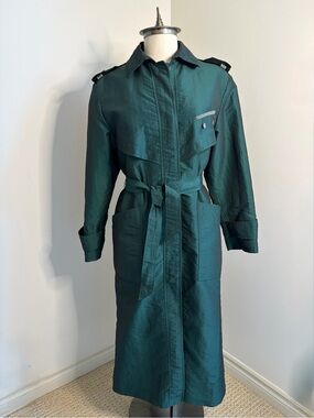 🇨🇦Vintage LUBA PARIS Iridescent Emerald Green Trench Coat Made in Canada SIZE LG